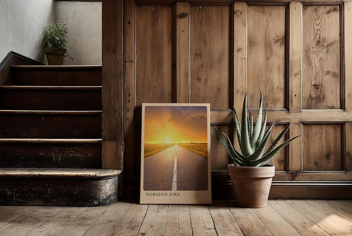 Paul Sinus Kunstdruck 40x60cm Horizon Fire – endlose Straße im goldenen Sonnenuntergang