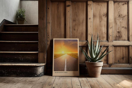 Paul Sinus Kunstdruck 40x60cm Horizon Fire – endlose Straße im goldenen Sonnenuntergang