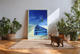 Paul Sinus Kunstdruck 40x60cm Island Stillness Blaues Boot auf weißem Sandstrand mit Palme und Meer