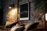 Paul Sinus Kunstdruck 40x60cm Jaguar E Type – Klassischer Sportwagen in Schwarz-Weiß auf tiefschwarzem Hintergrund in Seitenansicht