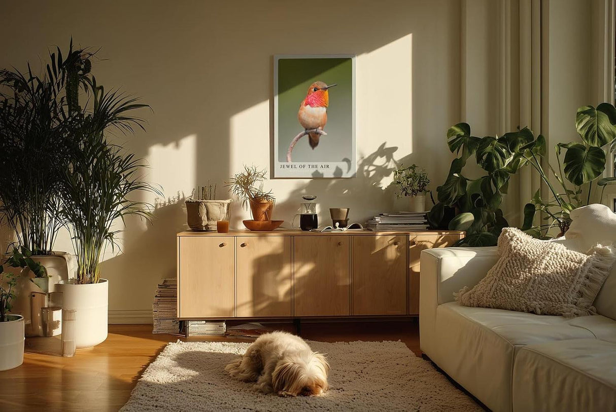 Paul Sinus Kunstdruck 40x60cm Kolibri mit schimmerndem Gefieder – Lichtspiel auf zarten Federn in Perfektion