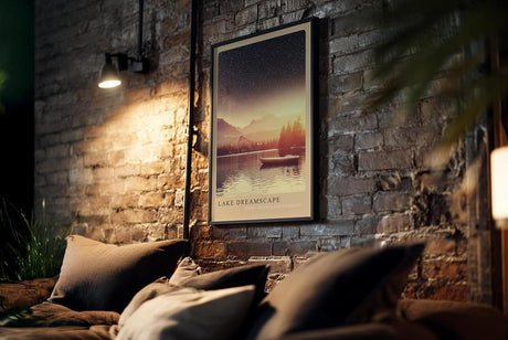 Paul Sinus Kunstdruck 40x60cm Lake Dreamscape – Sternenhimmel über ruhigem Bergsee mit Boot