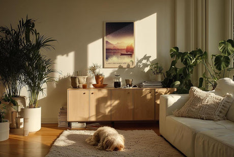 Paul Sinus Kunstdruck 40x60cm Lake Dreamscape – Sternenhimmel über ruhigem Bergsee mit Boot