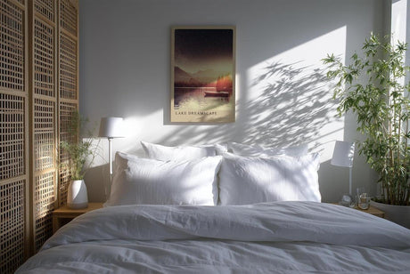 Paul Sinus Kunstdruck 40x60cm Lake Dreamscape – Sternenhimmel über ruhigem Bergsee mit Boot