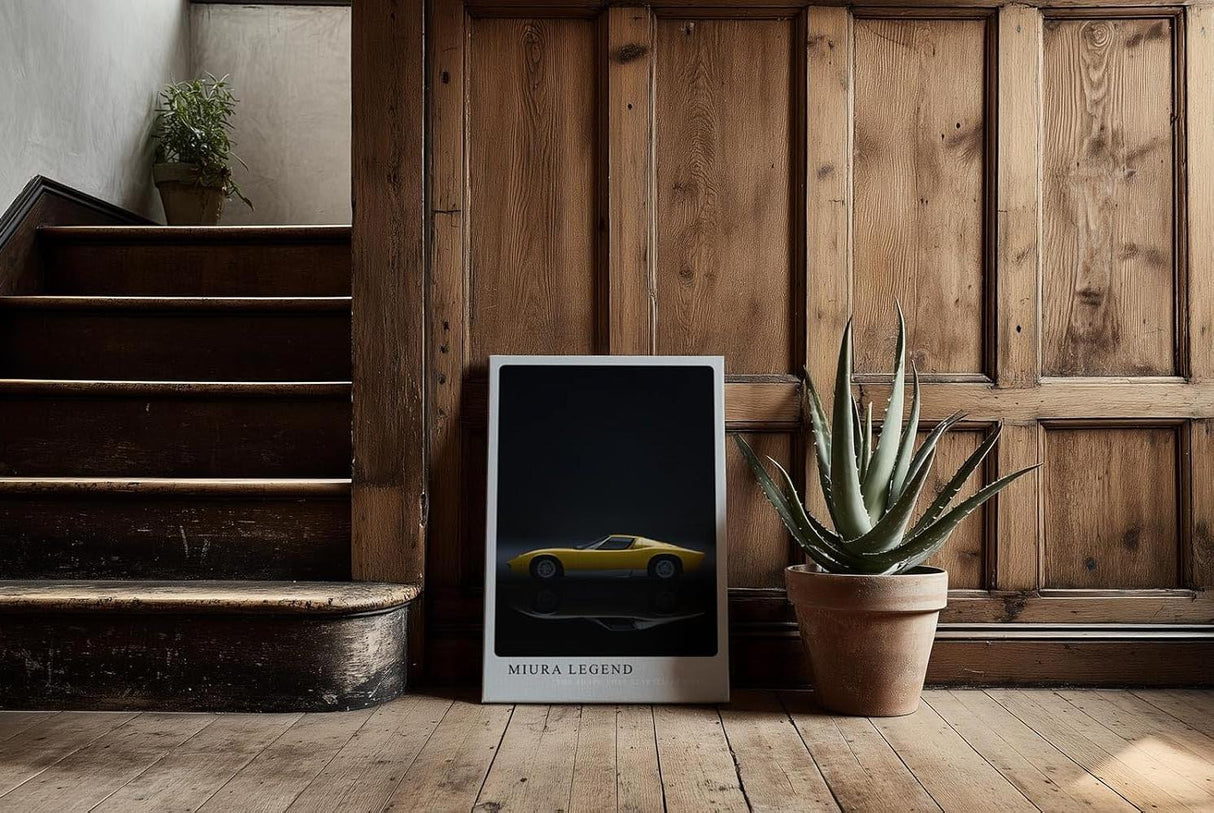 Paul Sinus Kunstdruck 40x60cm Lamborghini Miura Auto Legende Sportwagen Gelb Schwarz Retro