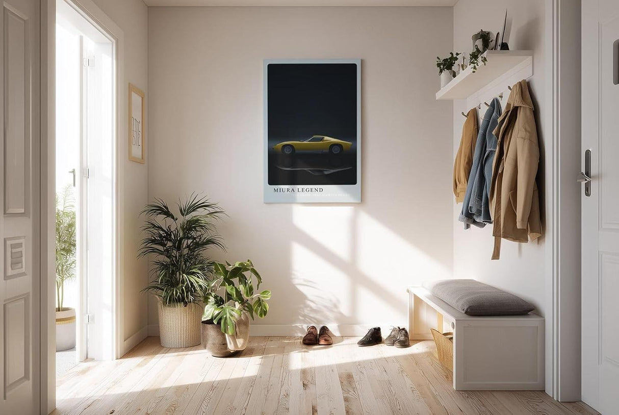 Paul Sinus Kunstdruck 40x60cm Lamborghini Miura Auto Legende Sportwagen Gelb Schwarz Retro
