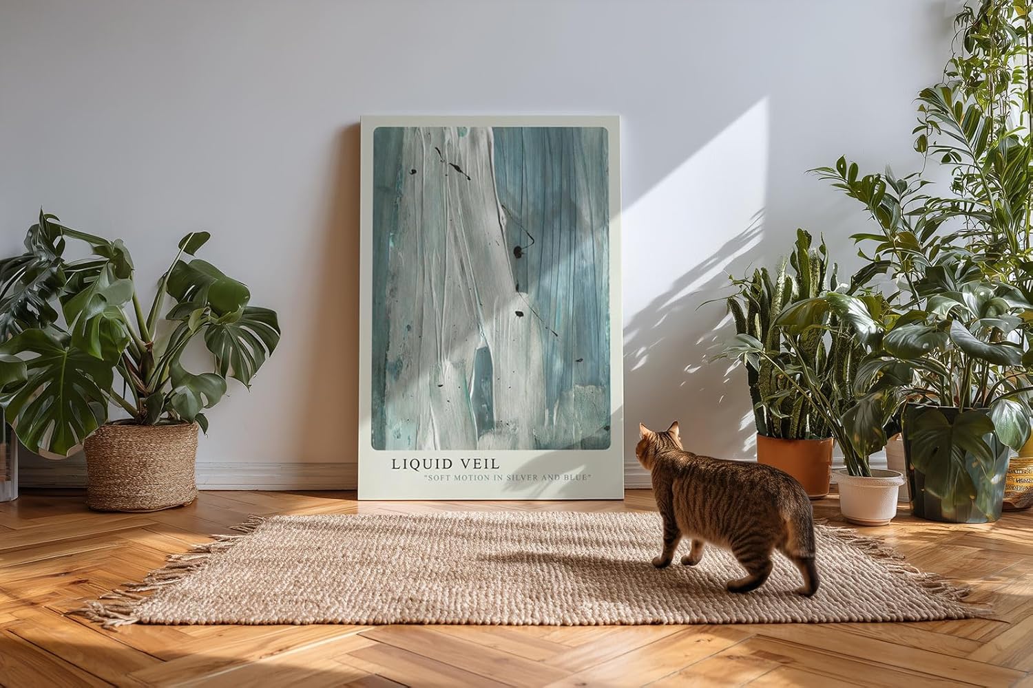 Paul Sinus Kunstdruck 40x60cm Liquid Veil Blau Silber Struktur Textur Fluss Bewegung Abstrakt