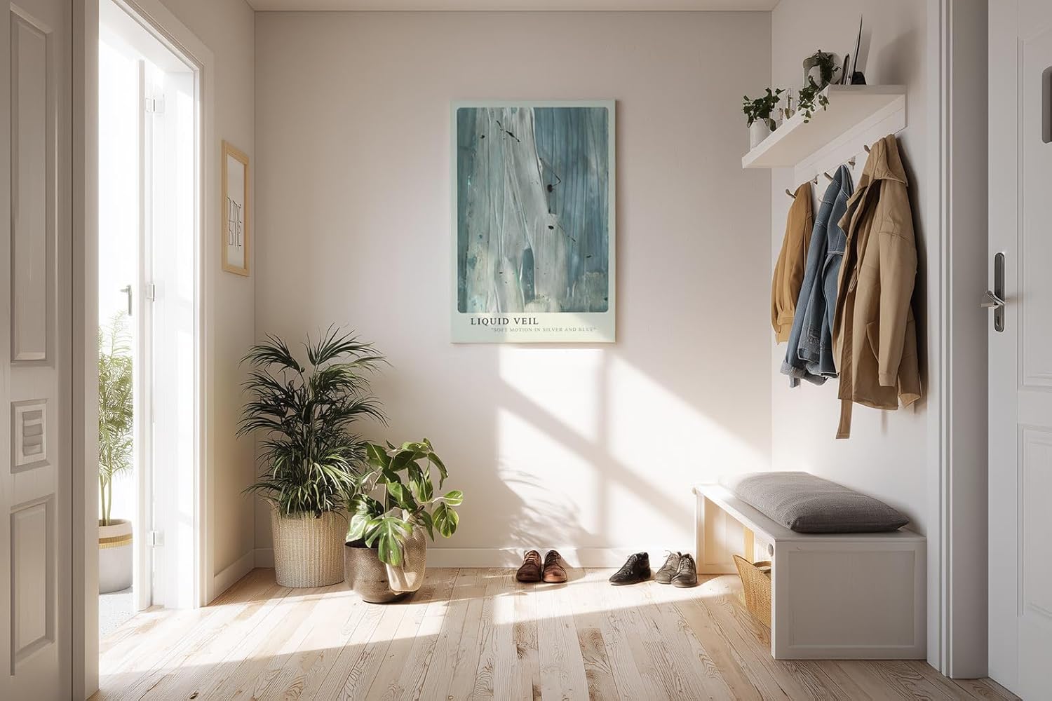 Paul Sinus Kunstdruck 40x60cm Liquid Veil Blau Silber Struktur Textur Fluss Bewegung Abstrakt