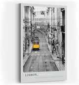 Paul Sinus Kunstdruck 40x60cm Lissabon mit gelber Straßenbahn – historisches Stadtbild mit farbigem Akzent in Schwarzweiß