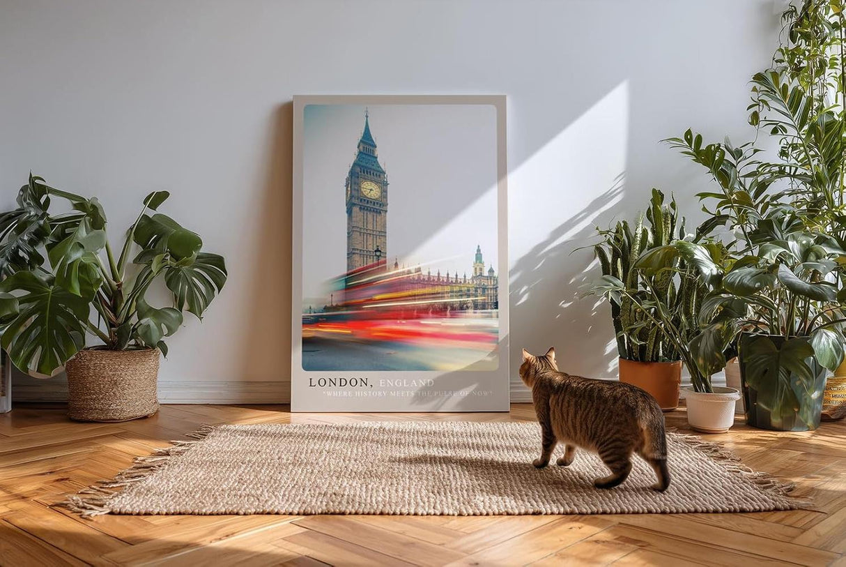 Paul Sinus Kunstdruck 40x60cm London England mit Big Ben und Lichtern moderner Fahrzeuge