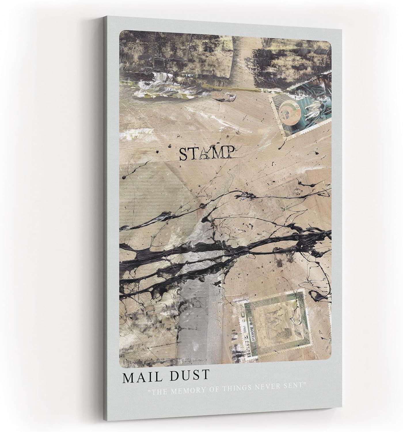 Paul Sinus Kunstdruck 40x60cm Mail Dust mit Briefmarkenfragmenten und dynamischer Farbstruktur