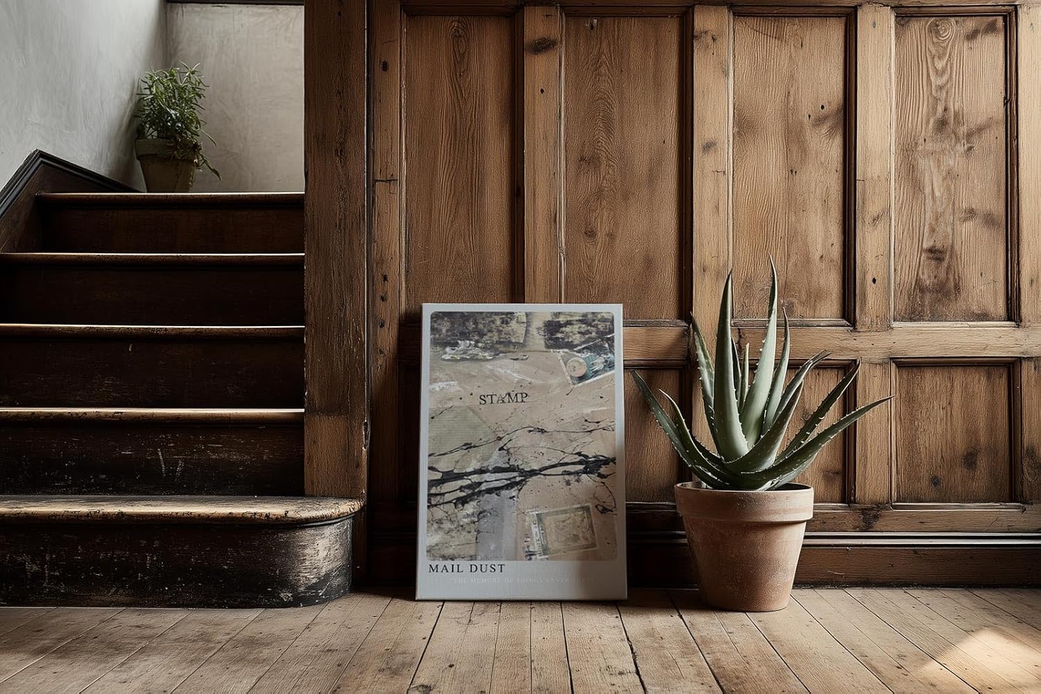 Paul Sinus Kunstdruck 40x60cm Mail Dust mit Briefmarkenfragmenten und dynamischer Farbstruktur