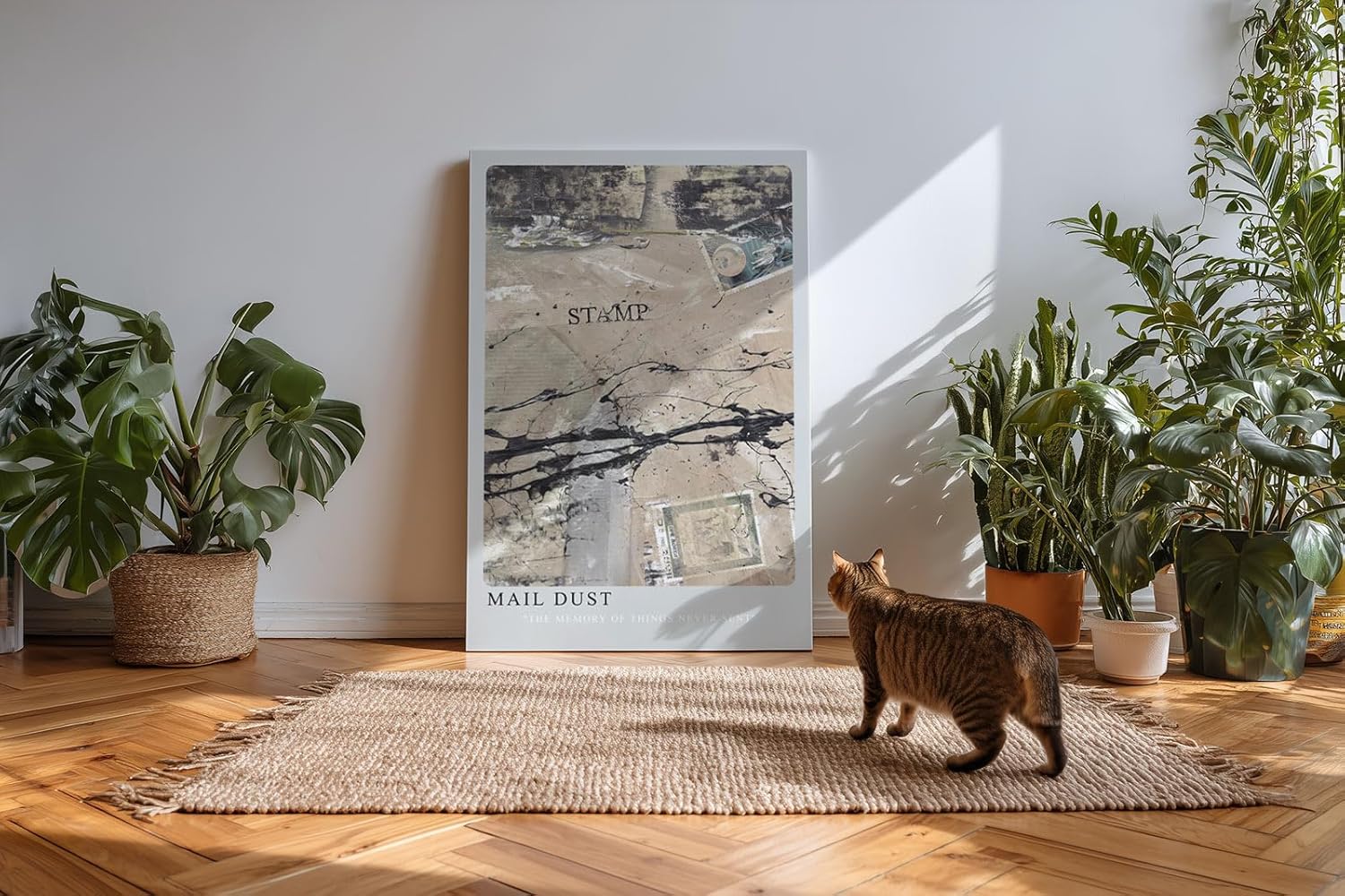 Paul Sinus Kunstdruck 40x60cm Mail Dust mit Briefmarkenfragmenten und dynamischer Farbstruktur