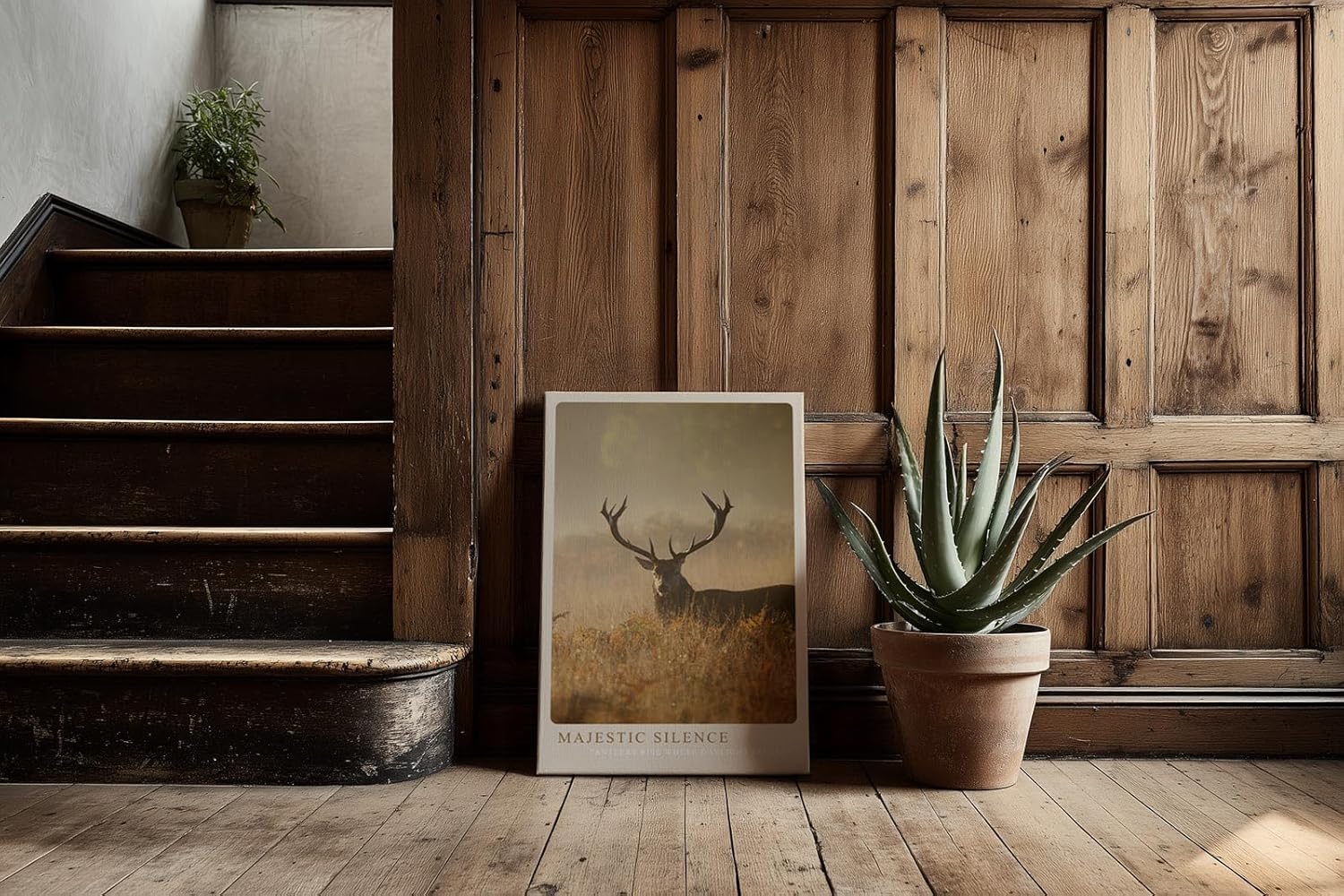 Paul Sinus Kunstdruck 40x60cm Majestic Silence Hirsch mit Geweih im Morgennebel auf Wiese