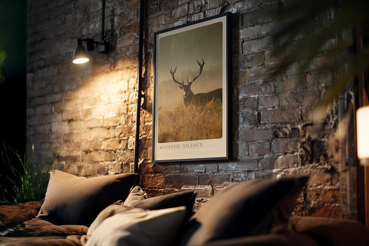 Paul Sinus Kunstdruck 40x60cm Majestic Silence Hirsch mit Geweih im Morgennebel auf Wiese