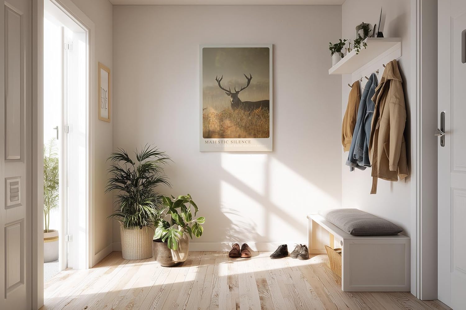 Paul Sinus Kunstdruck 40x60cm Majestic Silence Hirsch mit Geweih im Morgennebel auf Wiese