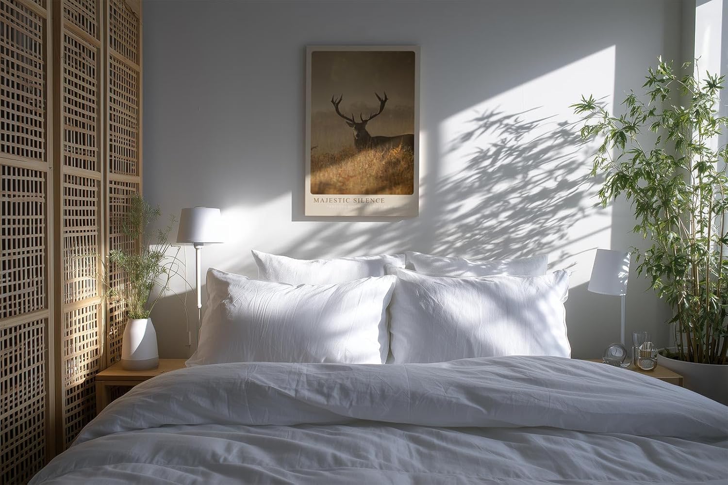 Paul Sinus Kunstdruck 40x60cm Majestic Silence Hirsch mit Geweih im Morgennebel auf Wiese