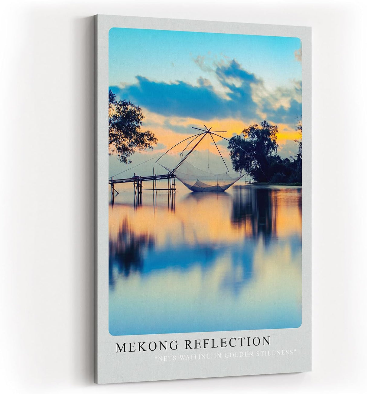 Paul Sinus Kunstdruck 40x60cm Mekong Reflection Vietnam Fischernetz Wasser Spiegelung Sonnenuntergang