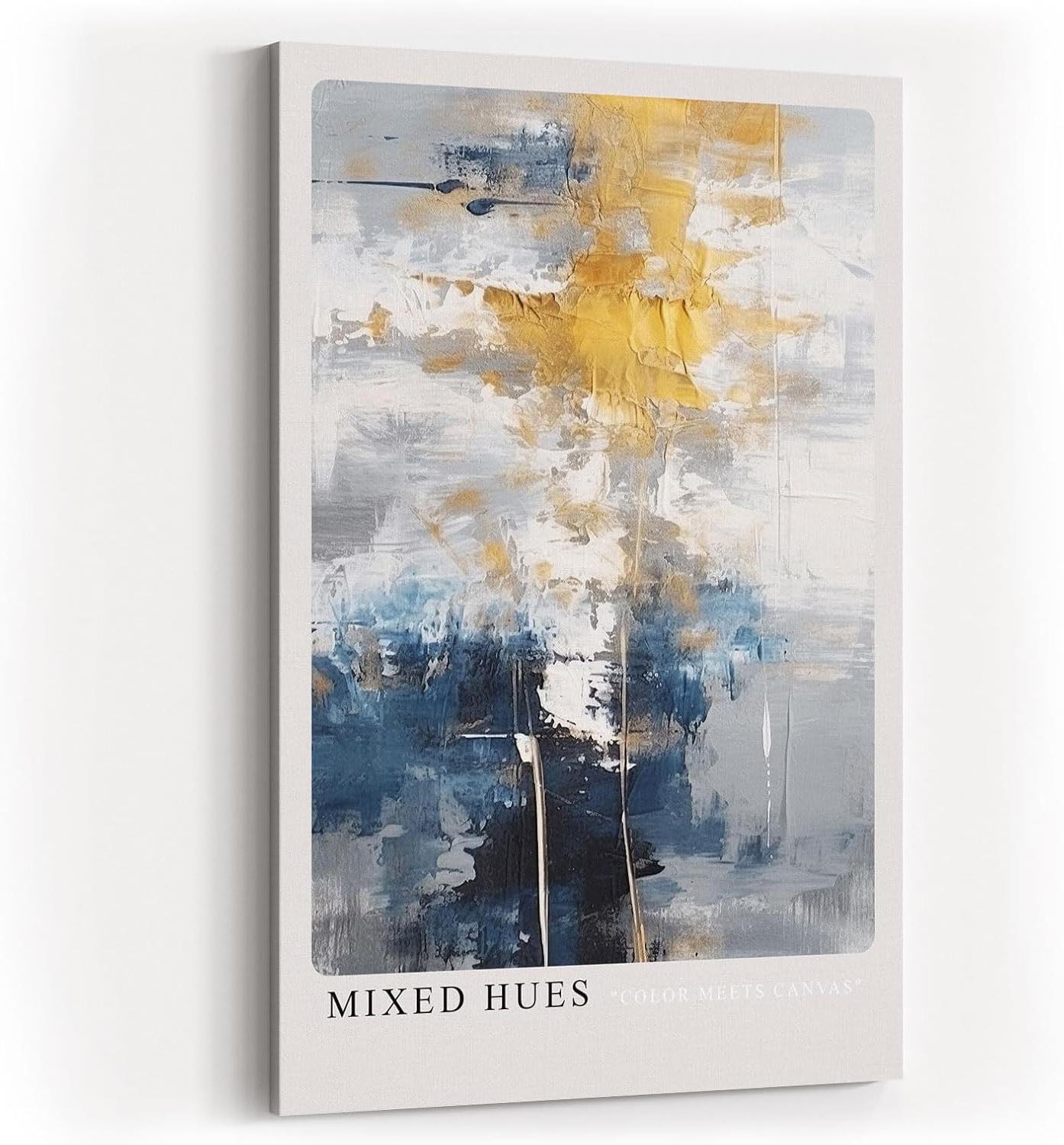 Paul Sinus Kunstdruck 40x60cm Mixed Hues – Farbabstraktion in Blau, Gold und Weiß mit künstlerischer Tiefe und Struktur