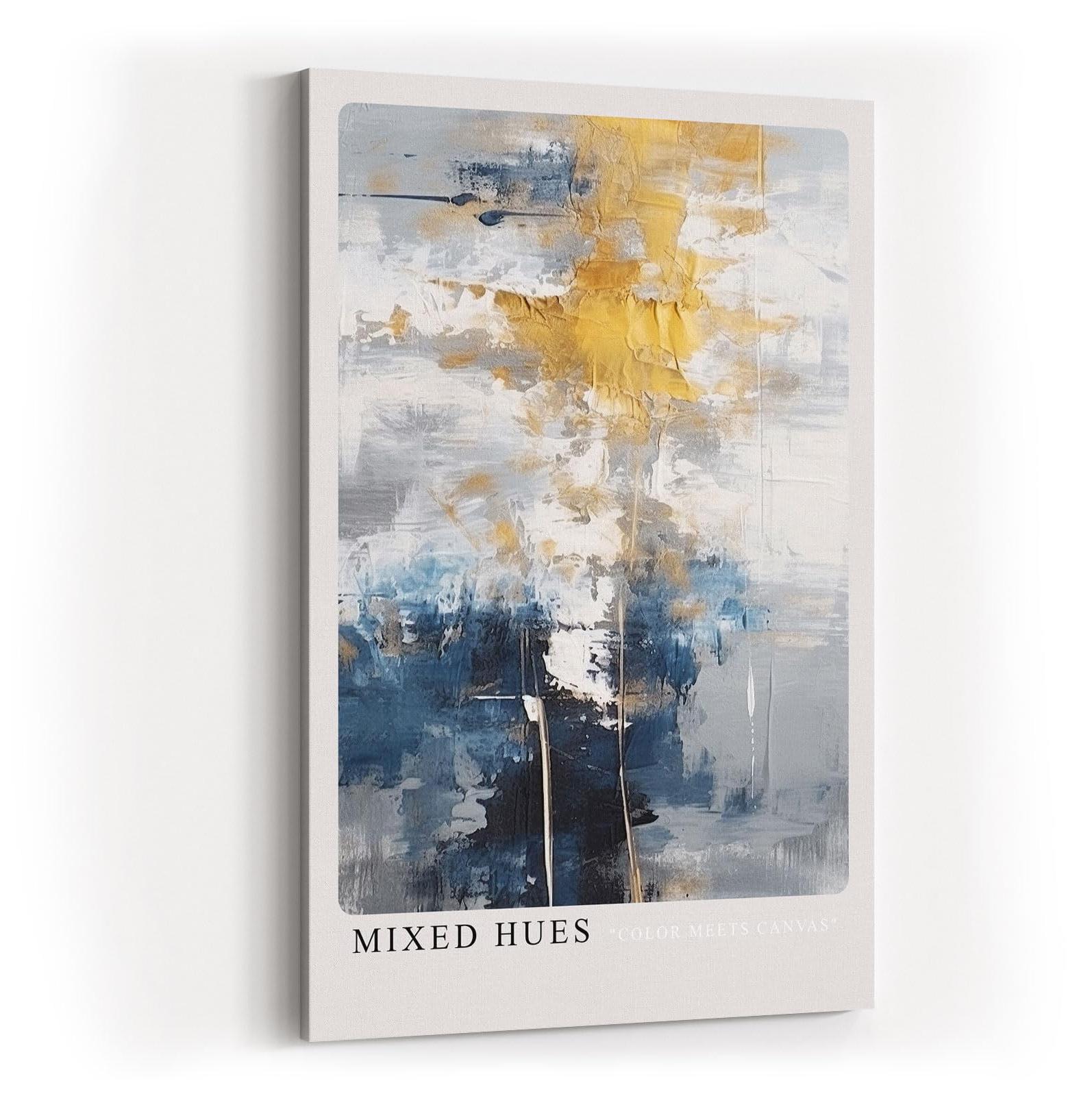 Paul Sinus Kunstdruck 40x60cm Mixed Hues – Farbabstraktion in Blau, Gold und Weiß mit künstlerischer Tiefe und Struktur