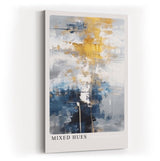 Paul Sinus Kunstdruck 40x60cm Mixed Hues – Farbabstraktion in Blau, Gold und Weiß mit künstlerischer Tiefe und Struktur