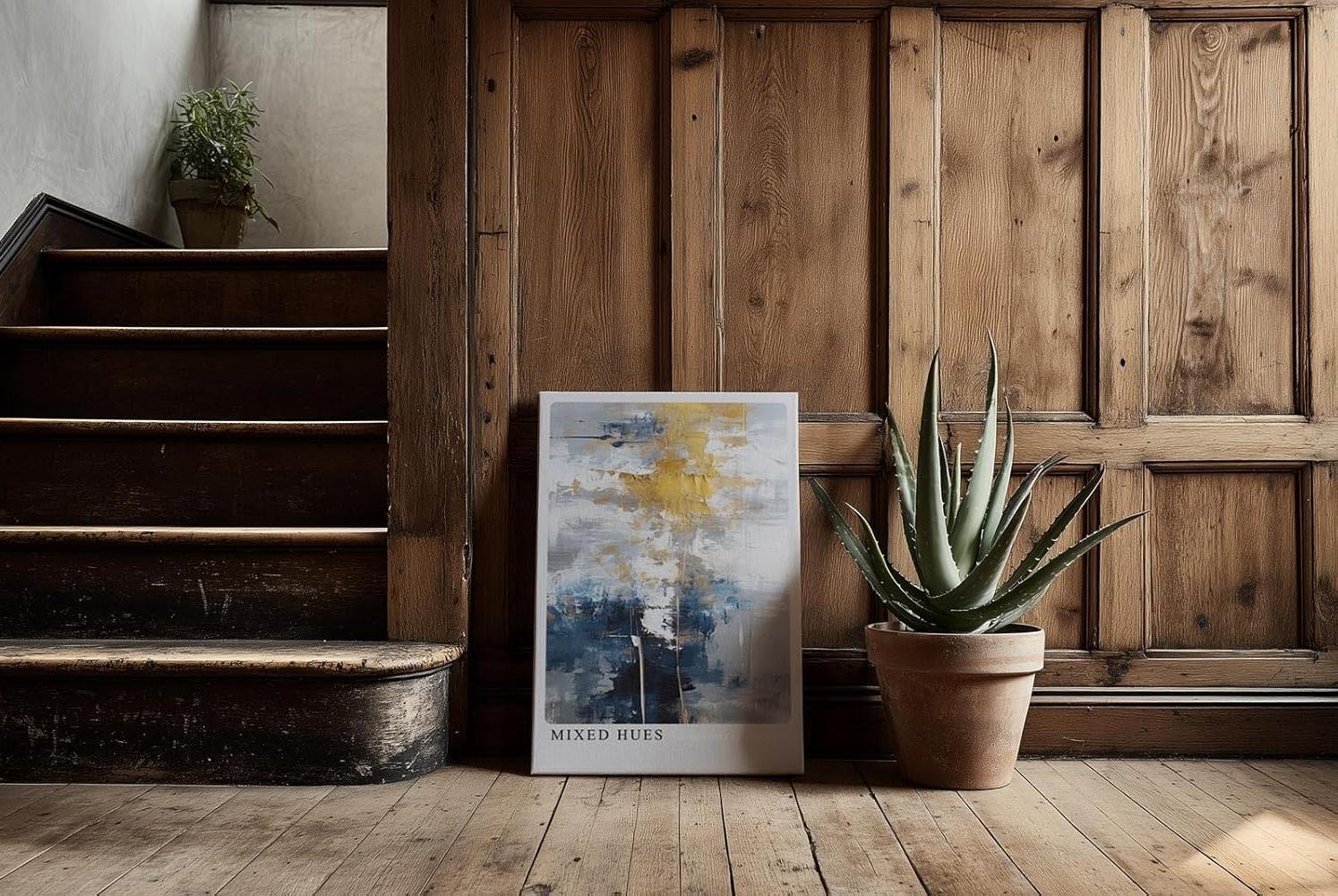 Paul Sinus Kunstdruck 40x60cm Mixed Hues – Farbabstraktion in Blau, Gold und Weiß mit künstlerischer Tiefe und Struktur