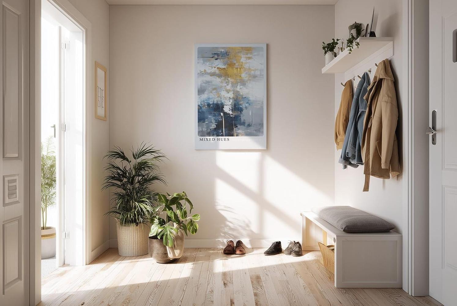 Paul Sinus Kunstdruck 40x60cm Mixed Hues – Farbabstraktion in Blau, Gold und Weiß mit künstlerischer Tiefe und Struktur