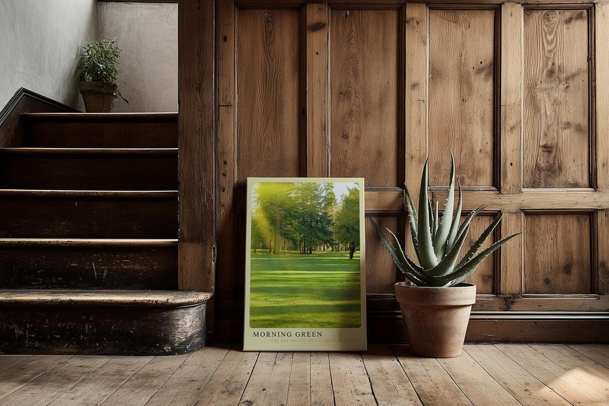 Paul Sinus Kunstdruck 40x60cm Morning Green – Sonnenstrahlen im Park auf frischem Rasen mit friedlicher Stimmung