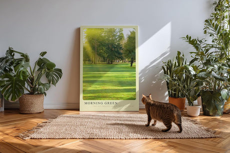 Paul Sinus Kunstdruck 40x60cm Morning Green – Sonnenstrahlen im Park auf frischem Rasen mit friedlicher Stimmung
