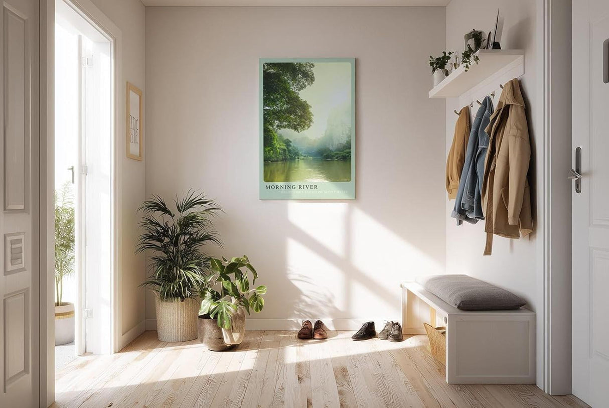 Paul Sinus Kunstdruck 40x60cm Morning River – Flusslandschaft mit Licht und Nebel am Morgen