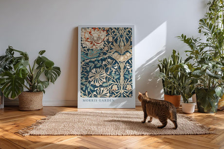 Paul Sinus Kunstdruck 40x60cm Morris Garden florale Jugendstilkomposition auf tiefem Blau mit historischen Ornamenten