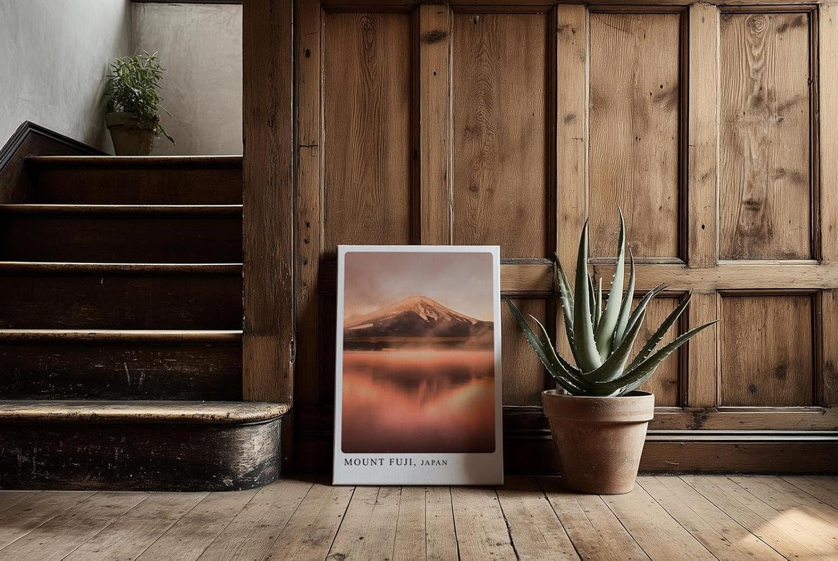 Paul Sinus Kunstdruck 40x60cm Mount Fuji mit rosa Himmel und Wasserspiegelung am Abend