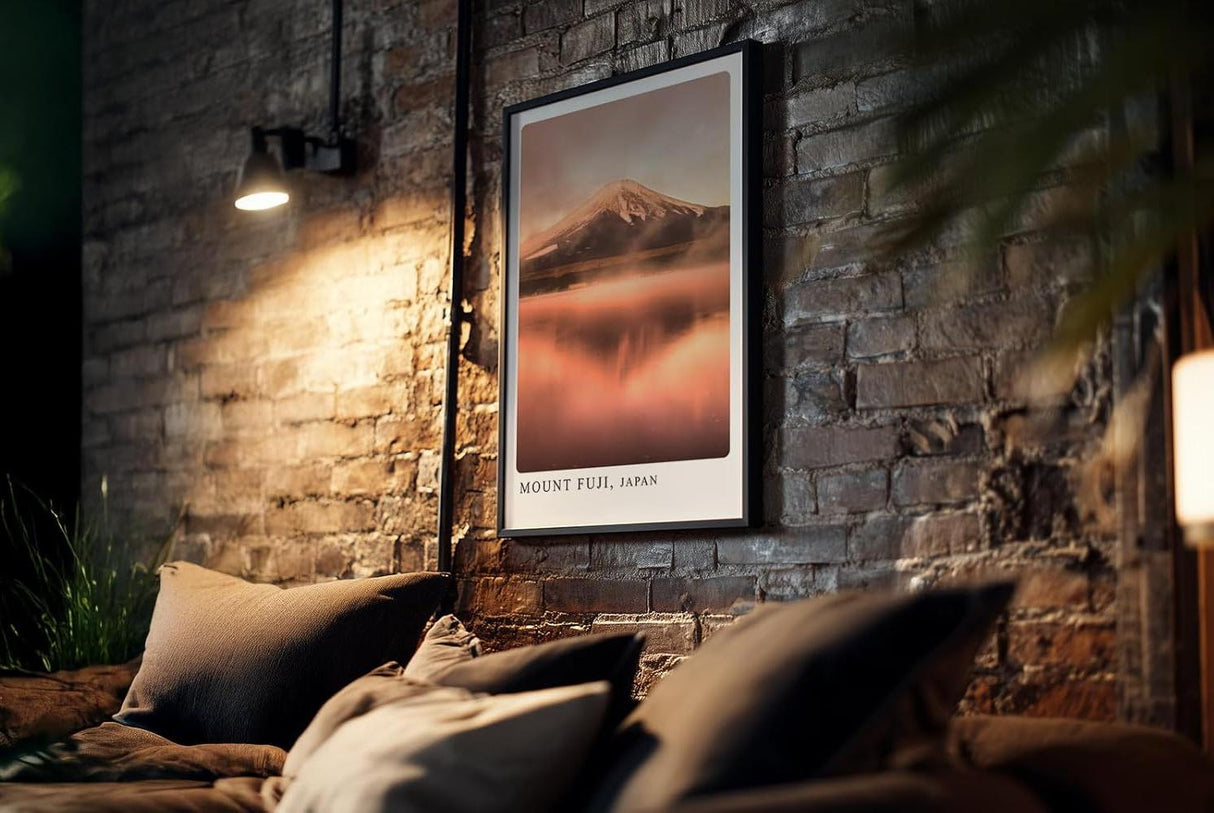 Paul Sinus Kunstdruck 40x60cm Mount Fuji mit rosa Himmel und Wasserspiegelung am Abend