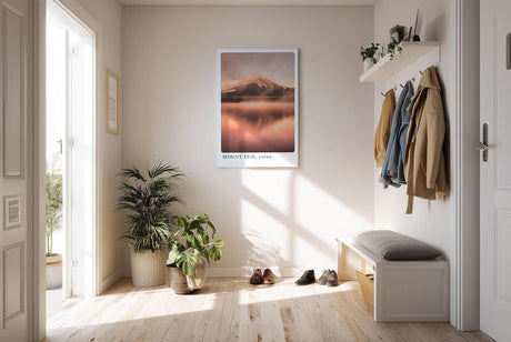 Paul Sinus Kunstdruck 40x60cm Mount Fuji mit rosa Himmel und Wasserspiegelung am Abend