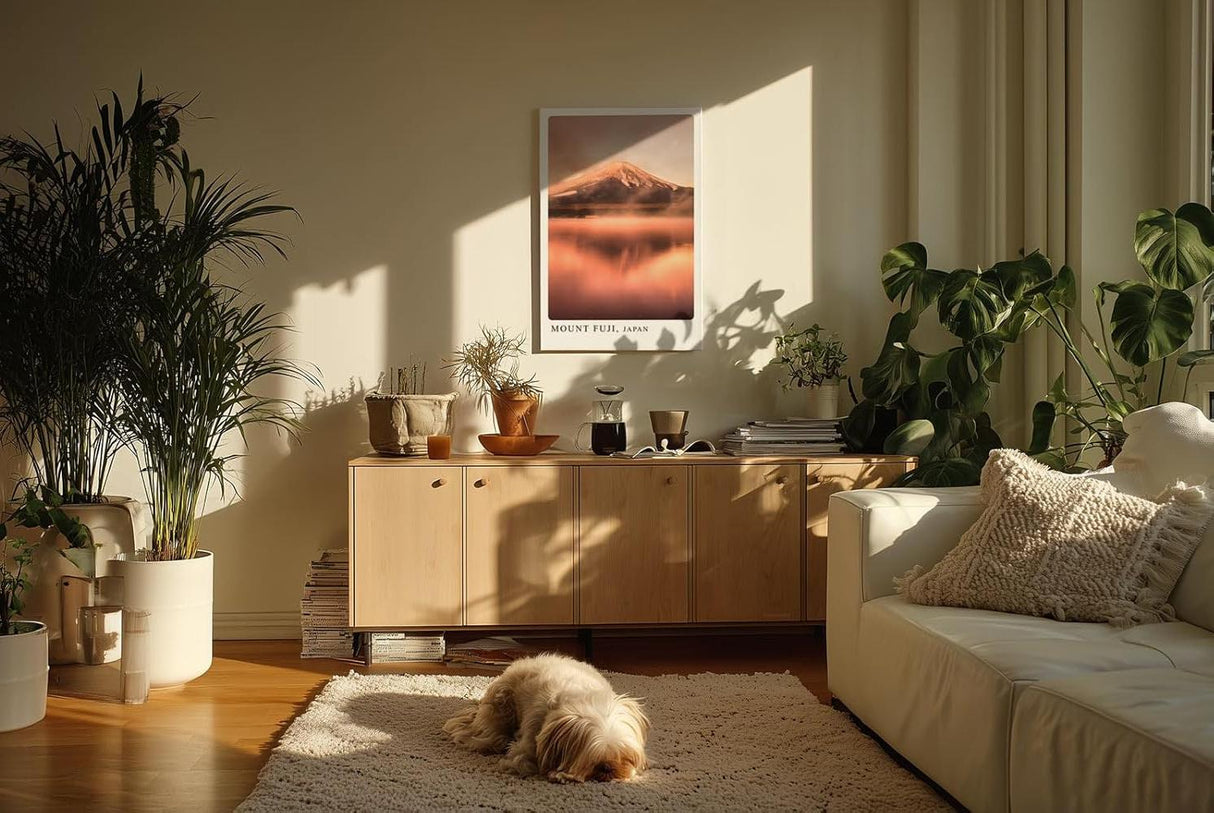 Paul Sinus Kunstdruck 40x60cm Mount Fuji mit rosa Himmel und Wasserspiegelung am Abend