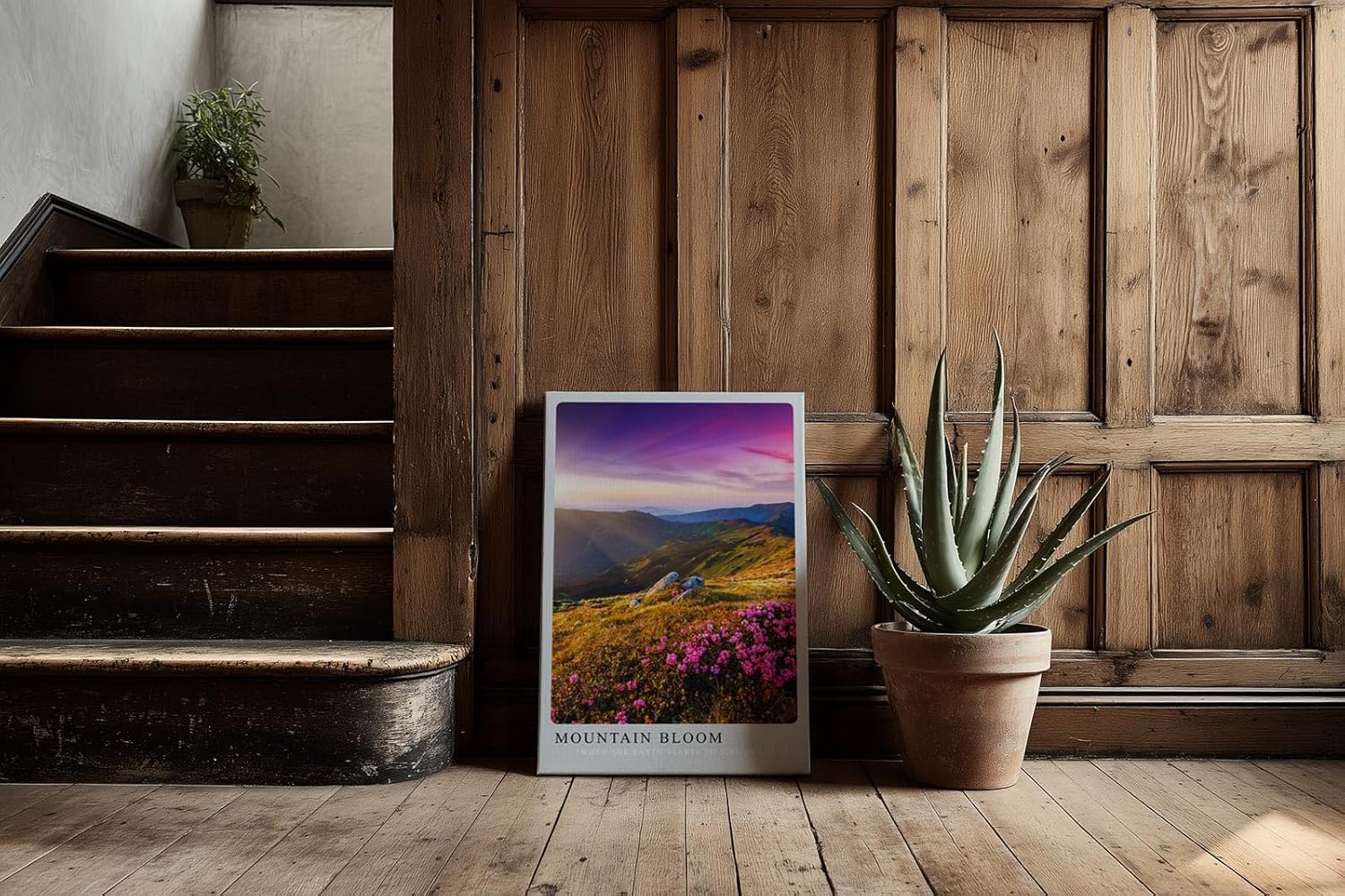 Paul Sinus Kunstdruck 40x60cm Mountain Bloom – blühende Bergwiese mit rosa Alpenrosen im Licht der Morgensonne