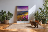 Paul Sinus Kunstdruck 40x60cm Mountain Bloom – blühende Bergwiese mit rosa Alpenrosen im Licht der Morgensonne