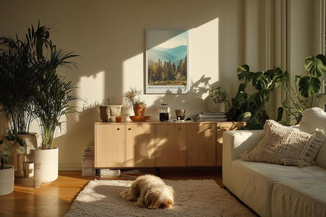 Paul Sinus Kunstdruck 40x60cm Mountain Silhouettes mit Waldpanorama in Pastelltönen