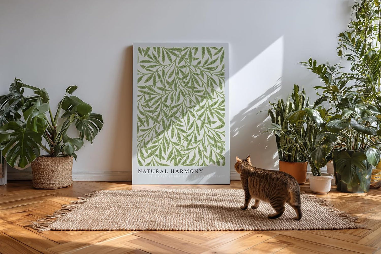 Paul Sinus Kunstdruck 40x60cm Natural Harmony sanftes Blattmuster in hellem Grün auf neutralem Grund für botanische Klarheit