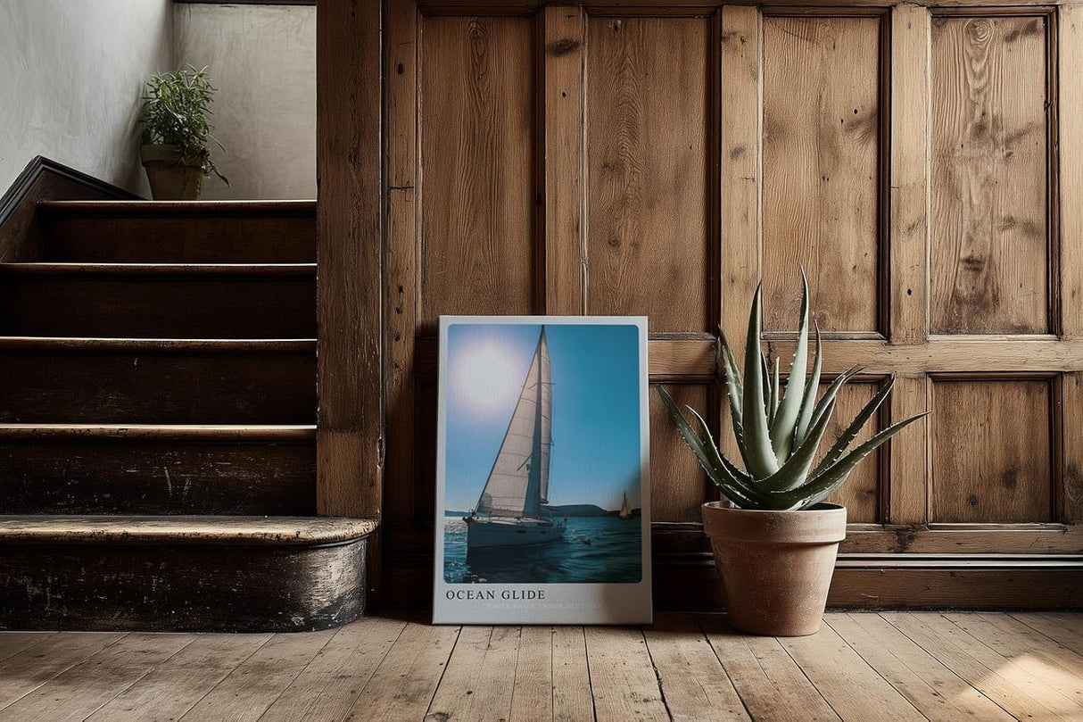 Paul Sinus Kunstdruck 40x60cm Ocean Glide Segelboot bei Sonnenlicht White Sails Under Blue Sky