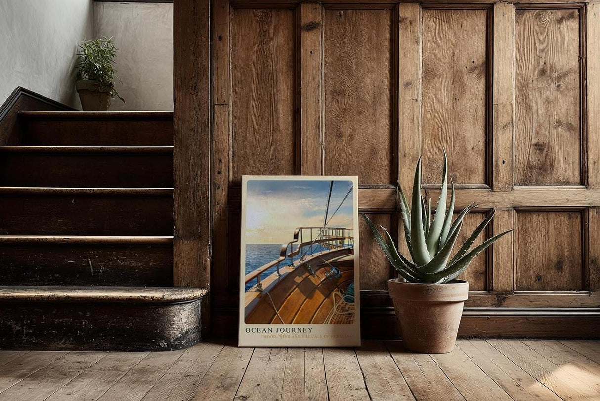Paul Sinus Kunstdruck 40x60cm Ocean Journey mit Holzdeck eines Segelboots und Blick aufs offene Meer