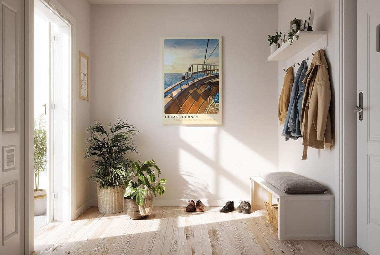 Paul Sinus Kunstdruck 40x60cm Ocean Journey mit Holzdeck eines Segelboots und Blick aufs offene Meer