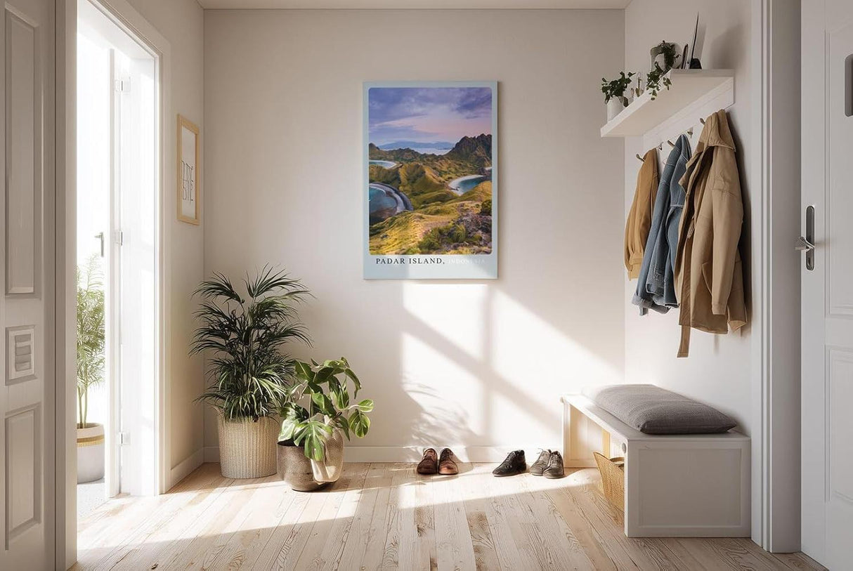 Paul Sinus Kunstdruck 40x60cm Padar Island Indonesien – tropische Insellandschaft mit Buchten und Bergen bei Sonnenaufgang