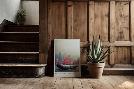 Paul Sinus Kunstdruck 40x60cm Past Meets Future Traditionelles Segelboot vor moderner Skyline in Hongkong