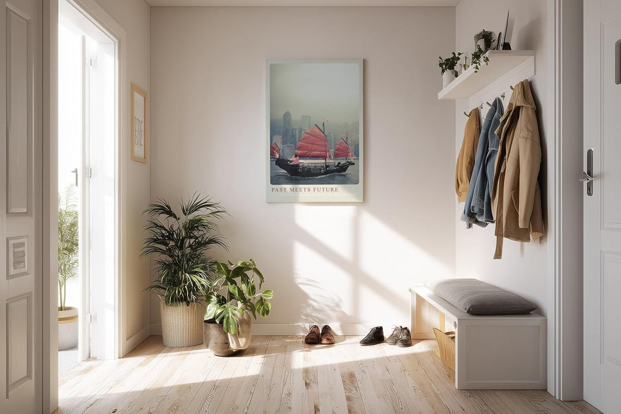 Paul Sinus Kunstdruck 40x60cm Past Meets Future Traditionelles Segelboot vor moderner Skyline in Hongkong