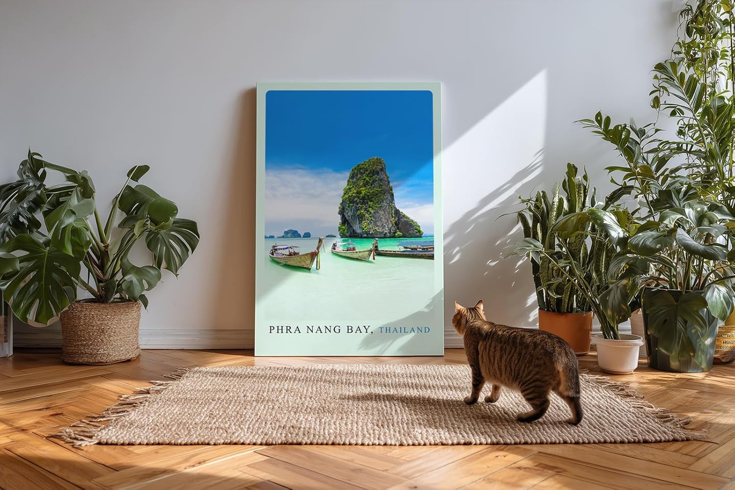 Paul Sinus Kunstdruck 40x60cm Phra Nang Bay – tropische Bucht in Thailand mit Longtail-Booten und Felseninsel