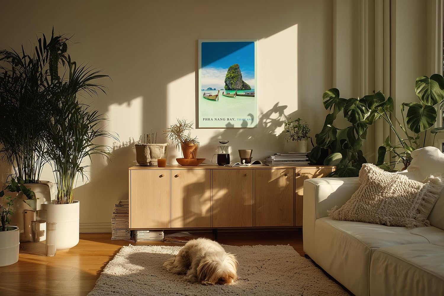 Paul Sinus Kunstdruck 40x60cm Phra Nang Bay – tropische Bucht in Thailand mit Longtail-Booten und Felseninsel