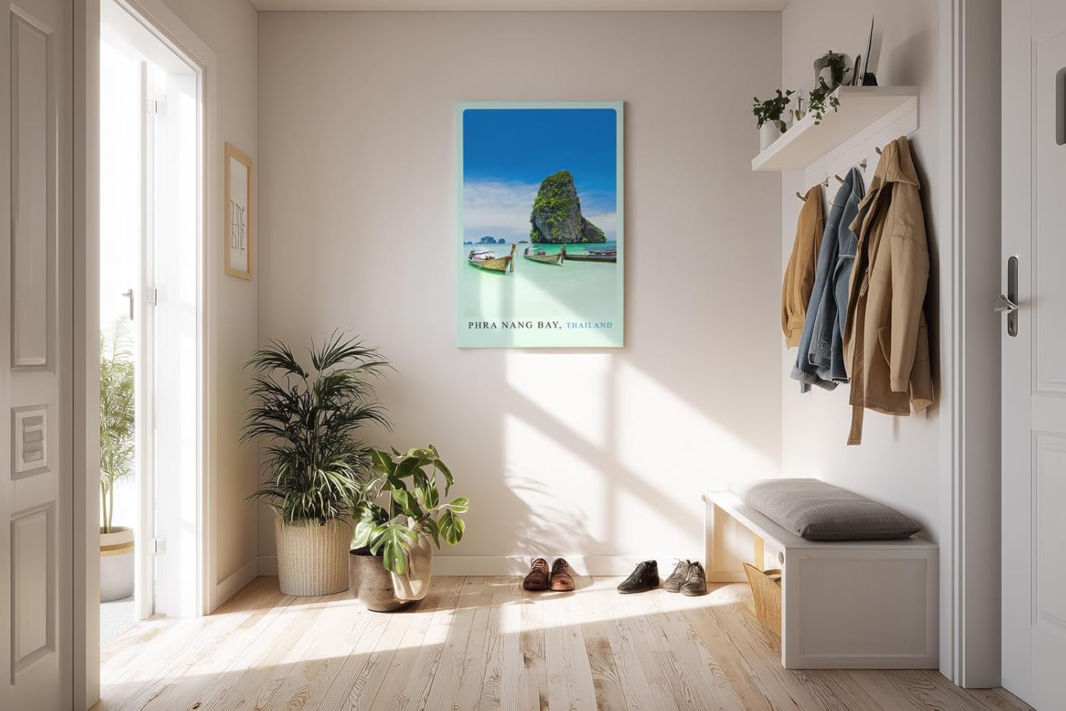 Paul Sinus Kunstdruck 40x60cm Phra Nang Bay – tropische Bucht in Thailand mit Longtail-Booten und Felseninsel