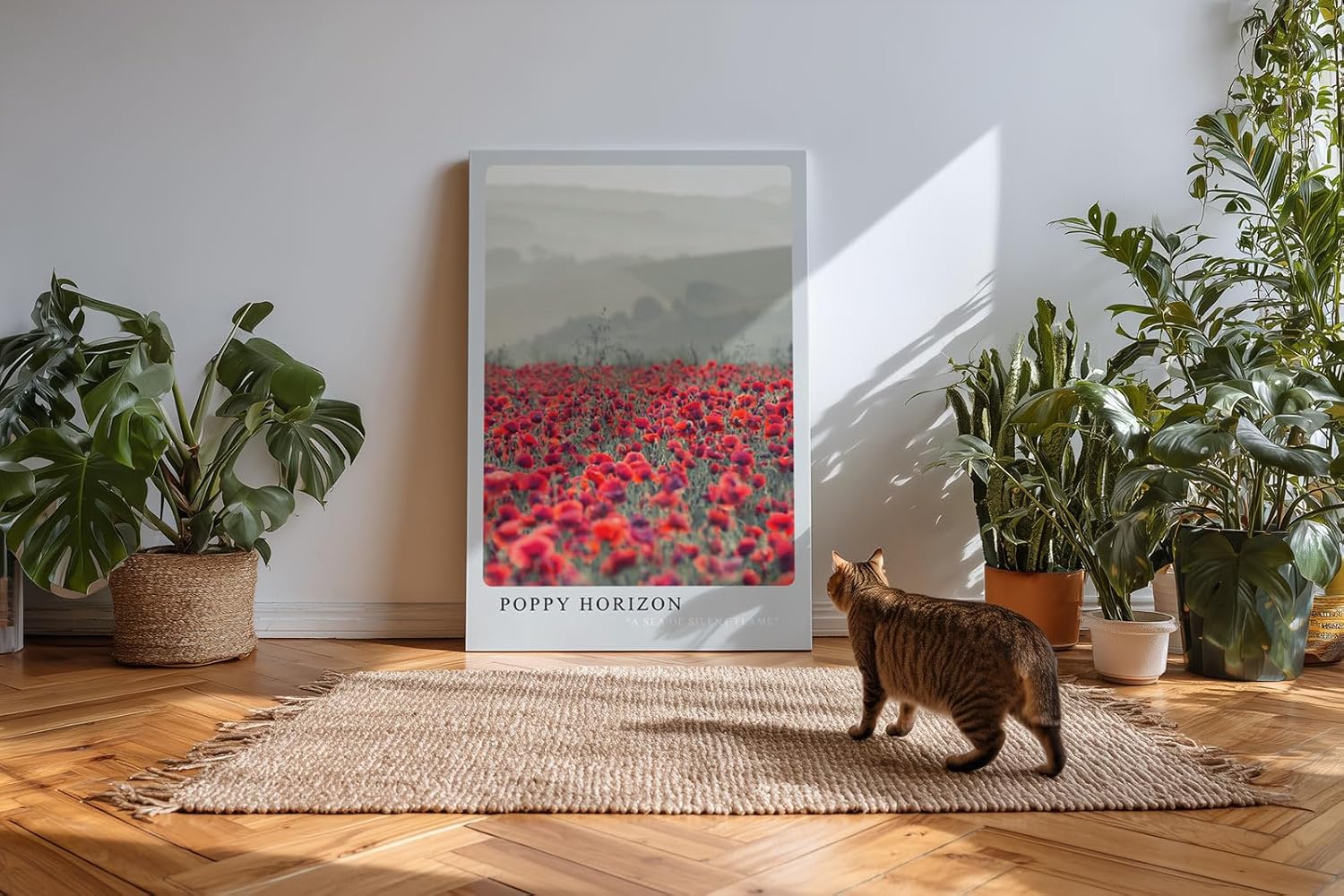 Paul Sinus Kunstdruck 40x60cm Poppy Horizon rotes Mohnfeld vor sanften Hügeln in nebligem Licht