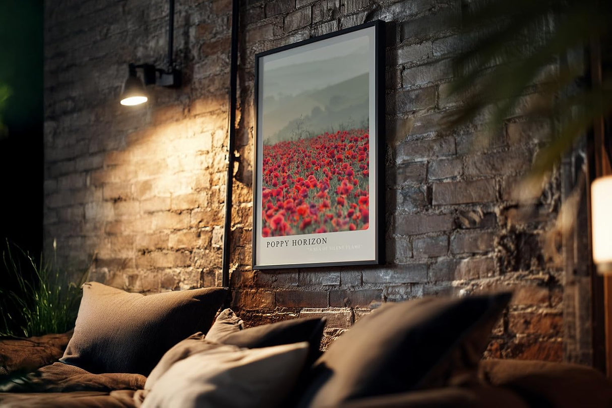 Paul Sinus Kunstdruck 40x60cm Poppy Horizon rotes Mohnfeld vor sanften Hügeln in nebligem Licht